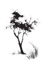 Quiet Windswept Ink Tree Study