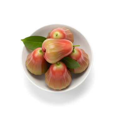 Rose Apple Fruit stunning top view of multiple jambus arranged in a round white bowl