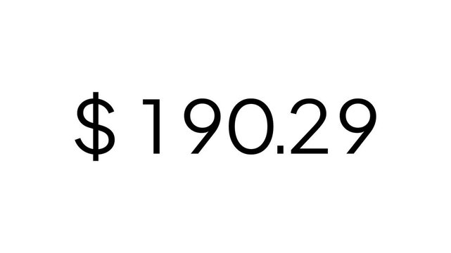 Dollar Counter from 230 to 0 Animation. Dollar counting down animation.  Decreasing counting dollar.