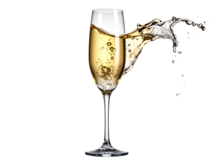 Angled Champagne Glass With Swirling Bubbles, Soft Tilted Perspective, Isolated