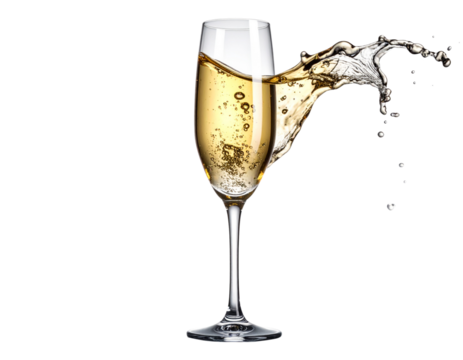 Angled Champagne Glass With Swirling Bubbles, Soft Tilted Perspective, Isolated - Powered by Adobe