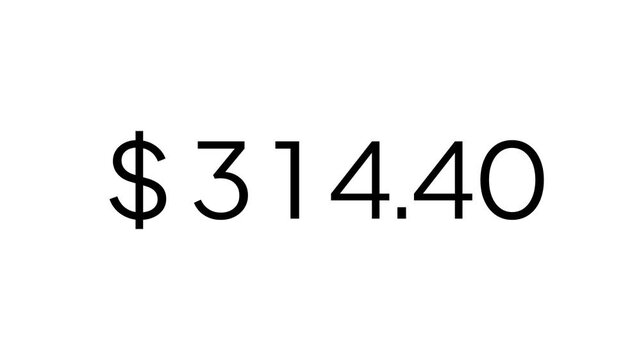 Dollar Counter from 380 to 0 Animation. Dollar counting down animation.  Decreasing counting dollar.