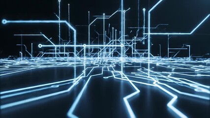Futuristic abstract digital circuit board with glowing blue lines representing advanced technology data flow interconnected networks and artificial intelligence - Powered by Adobe