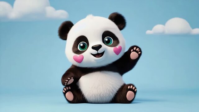 cute cartoon character panda with cute hearts glowing on her cheeks.ai 
