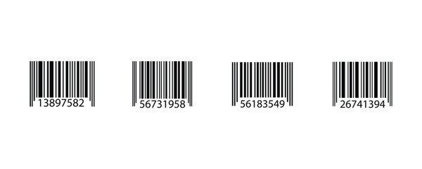 Barcode icon set vector on white background for product identification purposes.