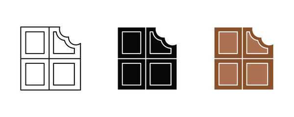 Chocolate bar icon set vector on white background. bite, sweet, dessert, symbol.