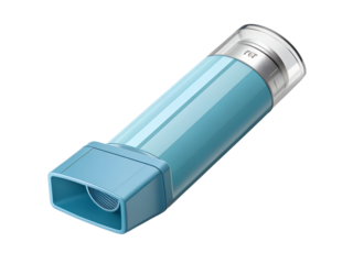 Blue asthma inhaler isolated on transparent background for respiratory problems