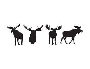 Fototapeta premium Moose Silhouette Vector Set – Wildlife Animal Shapes on White Background