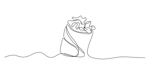 Continuous line drawing of popcorn in a cup. minimalist single stroke art style, perfect for simple graphic design elements and branding.