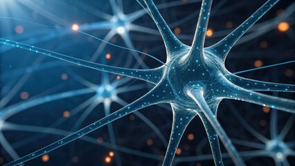 Digital illustration of interconnected neurons, showcasing the complex structure of the nervous system with glowing elements.