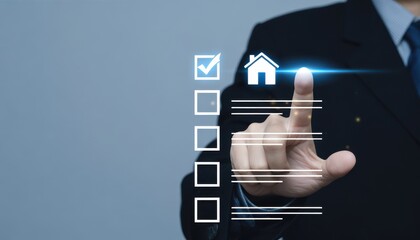 credit score home loan concept. Businessman interacting with digital interface for task management.