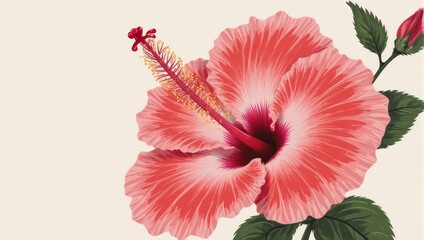 Vintage botanical illustration of a beautiful pink hibiscus flower.