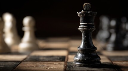 checkmate. Close-up of a chessboard with a black rook poised to capture. tutorial guides, club newsletters, workshop flyers, designed for sports & leisure club marketing, used by interior designers.