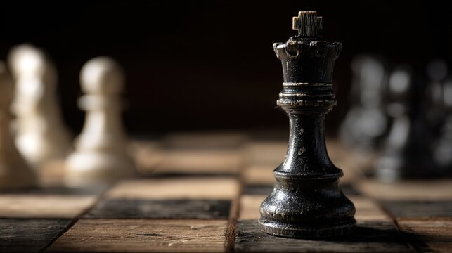 checkmate. Close-up of a chessboard with a black rook poised to capture. tutorial guides, club newsletters, workshop flyers, designed for sports & leisure club marketing, used by interior designers.