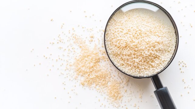 psyllium. A cluster of psyllium seeds under magnification, showing their gel-like coating on a white background. gardening catalogs, home-decor guides, designed for gardening and botanical catalogs.