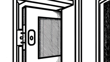 Minimalist Line Art of an Open Elevator Door with a View Inside.