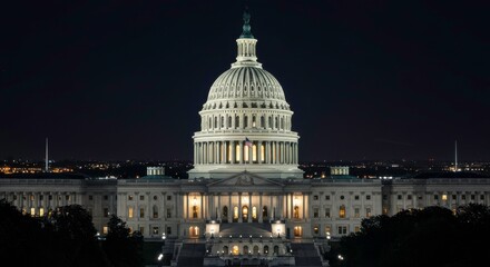 United States Capitol Building illuminated at night reflecting architectural beauty