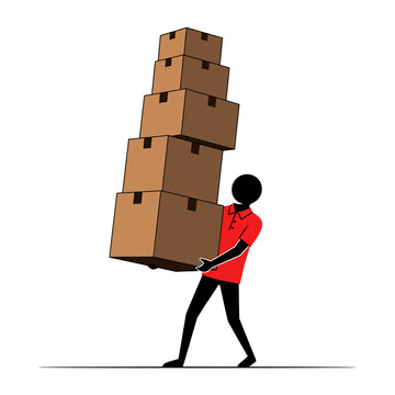 Man Carrying Stack of Cardboard Boxes Illustration.