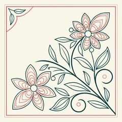 An elegant floral corner design with intricate line work, featuring flowers and leaves in a decorative arrangement, isolated on