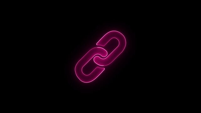 Glowing pink neon chain link symbol animation icon showing a looping connection effect. Digital hyperlink. Website navigation. Social media share. 4K network concept video.