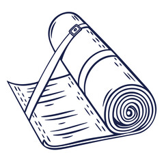 A handdrawn illustration of a rolledup yoga mat, perfect for fitness enthusiasts, yogis, or anyone seeking a minimalist and clean design isolated on