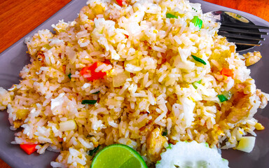 Thai food fried rice with chicken chili lime egg Thailand.