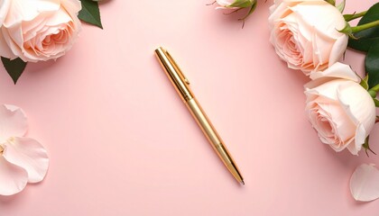 ウォームブラッシュの暖かい背景に、繊細なゴールドペンを一つだけ置いたフェミニンで洗練された雰囲気の写真です。
柔らかな光がゴールドの上品な輝きと細いフォルムを美しく引き立てます。