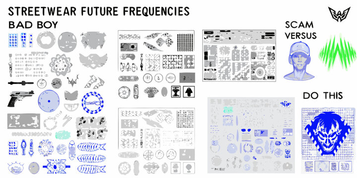 Streetwear future frequencies bad boy design elements and graphics collection - Powered by Adobe