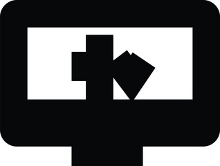 Obraz premium Black and White Vector Icon Illustration of a Computer Monitor with a Cross and Rotated Square Symbol for Graphic Design Projects
