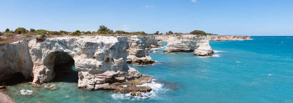 White cliffs and sea stacks, Salento, Apulia, Italy