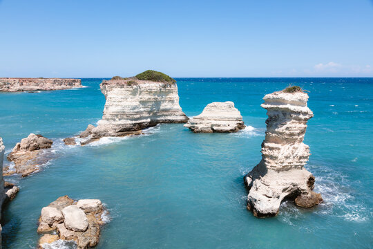 White cliffs and sea stacks, Salento, Apulia, Italy