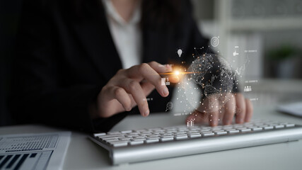 Global business network connecting digital economy and data exchange. Global business expands market, business shares data, global drives finance, and global business supports insight. Latch