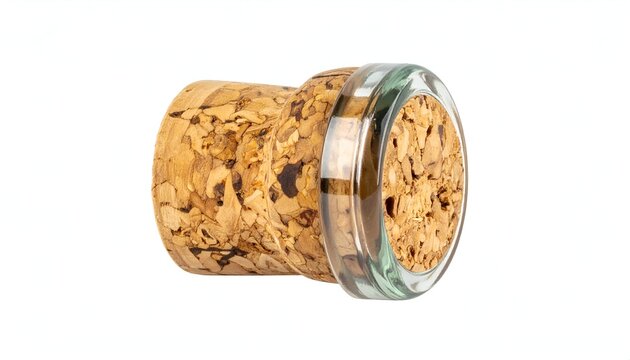 Close-up of a champagne cork with a clear glass rim, against a white background - Powered by Adobe