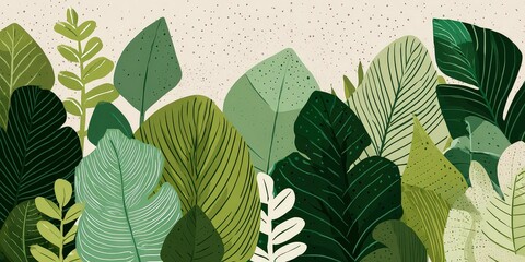 Botanical Pixel Art Composition Featuring Various Green Leaves and Foliage Against a Neutral Background Creating a Dense and Textured Digital Garden Illustration