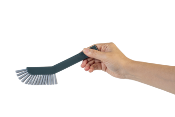 Blue toilet brush in hand on transparent background