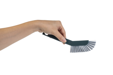 Blue toilet brush in hand on transparent background