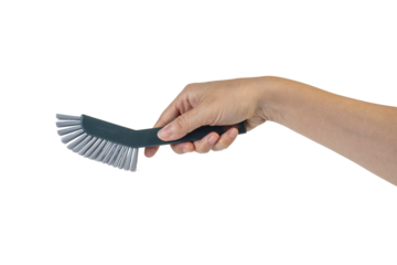 Blue toilet brush in hand on transparent background