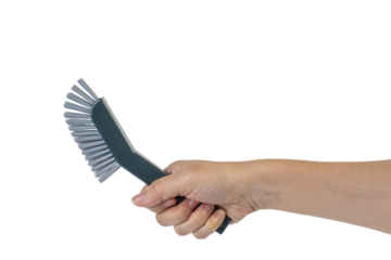 Blue toilet brush in hand on transparent background