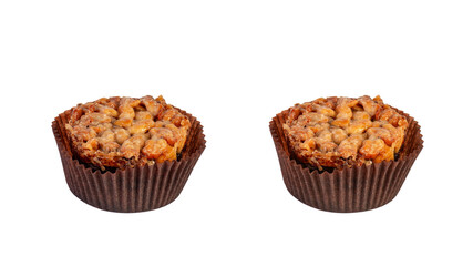 Toffee cake, a close up of homemade caramel nut chocolate cake bakery isolated on transparent background.