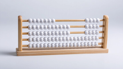 Traditional wooden abacus with white beads for learning math concepts