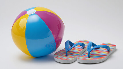 Colorful beach ball and flip-flops perfect for summer fun