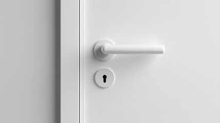 Simple white door handle with keyhole on a plain wall