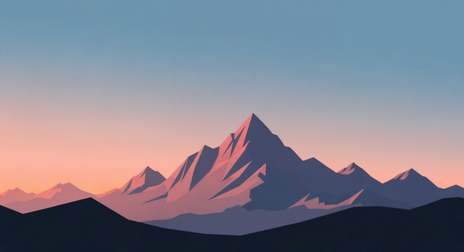 Minimalist Low Poly Mountain Sunset Landscape Wallpaper