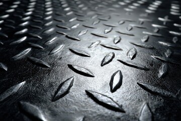 Close Up of Metallic Tread Plate with Diamond Pattern and Gradient Lighting Emphasizing Texture and Industrial Aesthetic