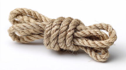 Knotted rope on white, highlighting texture and craftsmanship