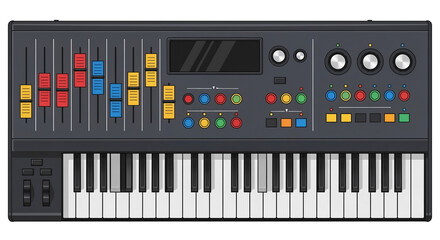 Modern Synthesizer Keyboard and MIDI Controller with Faders and Knobs for Music Production and Digital Audio Workstation (DAW)