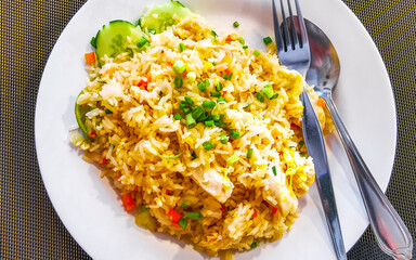 Thai food fried rice with chicken chili lime egg Thailand.