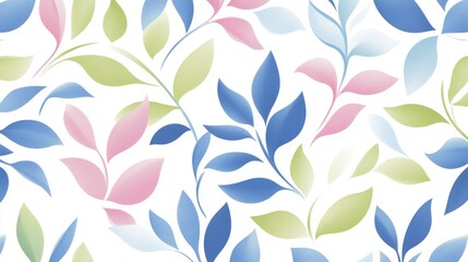 Fototapeta premium 17.A bright, modern abstract seamless pattern with colorful silhouettes of leaves and flowers. The bold florals in shades of blue, pink, and green are arranged in a free-flowing design, creating a