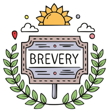Brevery Sign Illustration with Sun and Leaves