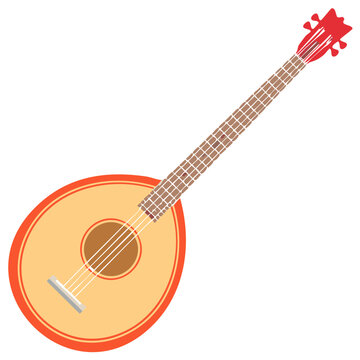 Folk String Instrument Vector Illustration, Domra Type, Folk Music, Ethnic Culture, Orange and Beige